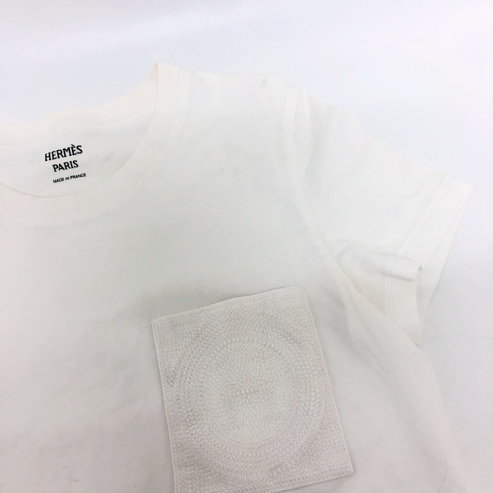 HERMES Short sleeve T-shirt cotton white Embroidered Mosaic H Logo Pocket Women 34  d
