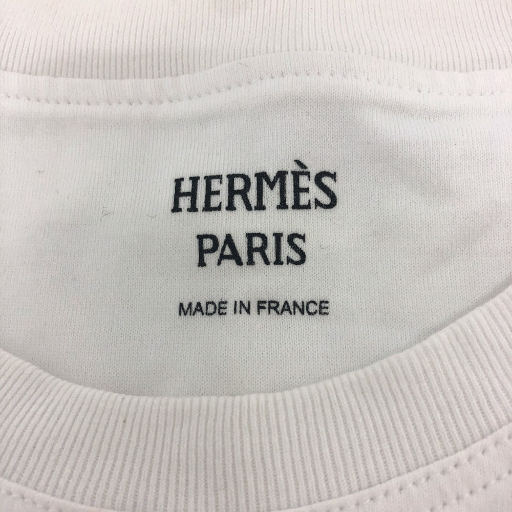 HERMES Short sleeve T-shirt cotton white Embroidered Mosaic H Logo Pocket Women 34  d