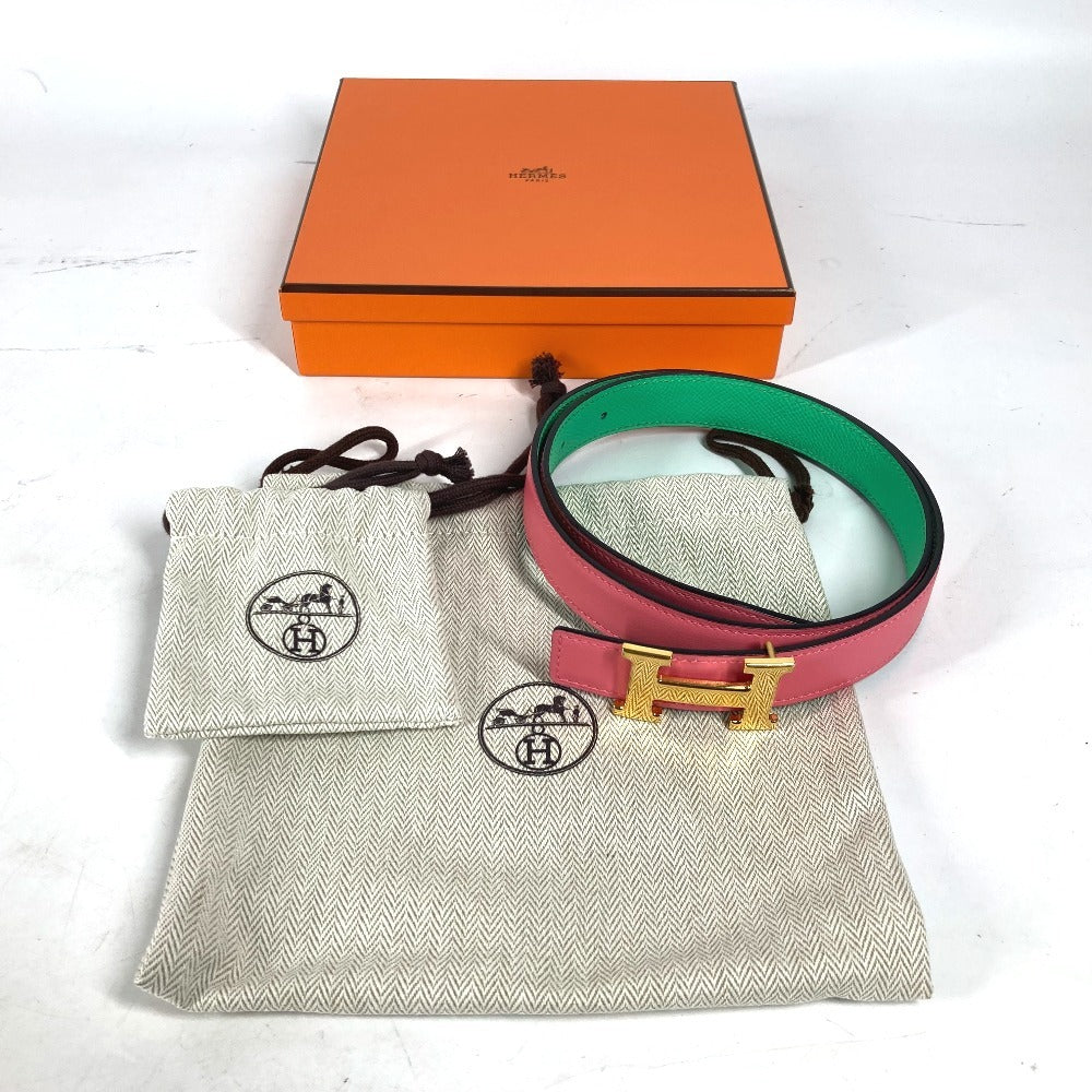 HERMES belt Epsom, Swift Pink x green Constance reversible H belt Women 75  d