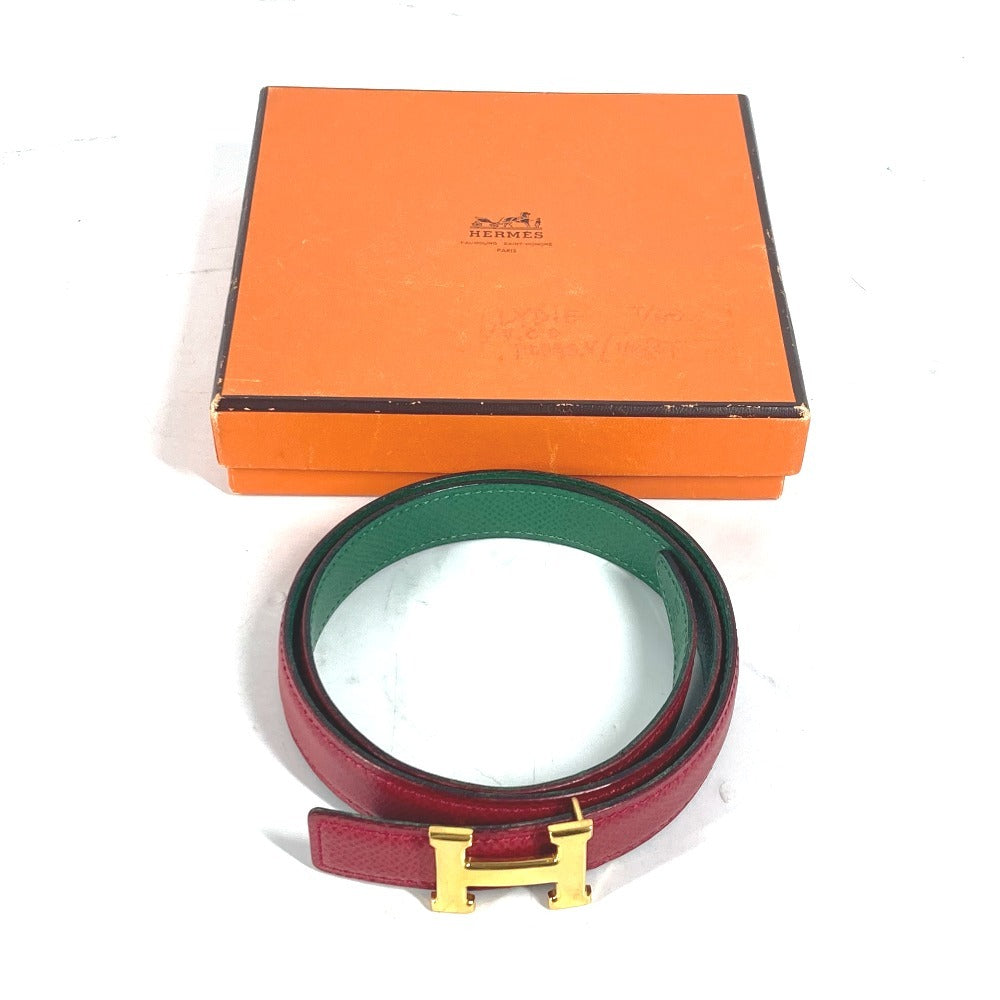 HERMES belt leather Red x green By color H belt Women 60  d