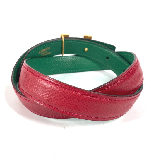 HERMES belt leather Red x green By color H belt Women 60  d