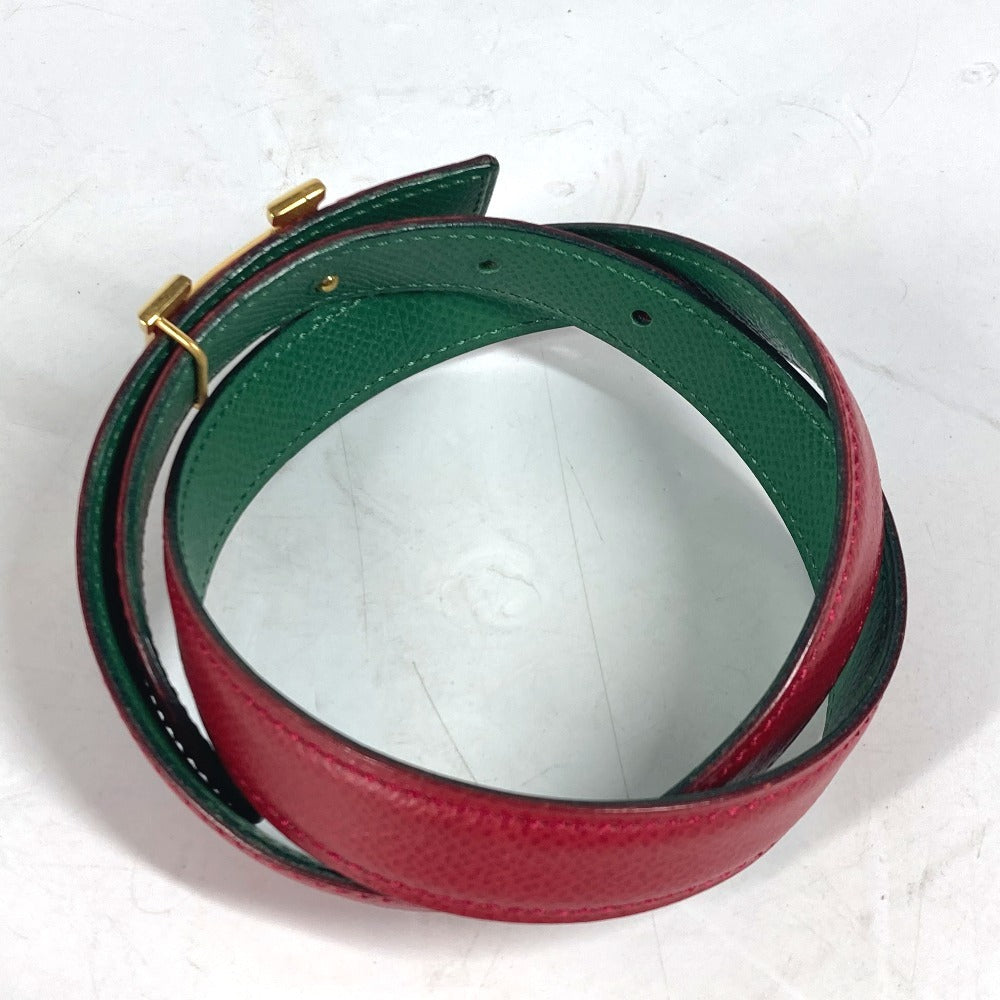 HERMES belt leather Red x green By color H belt Women 60  d
