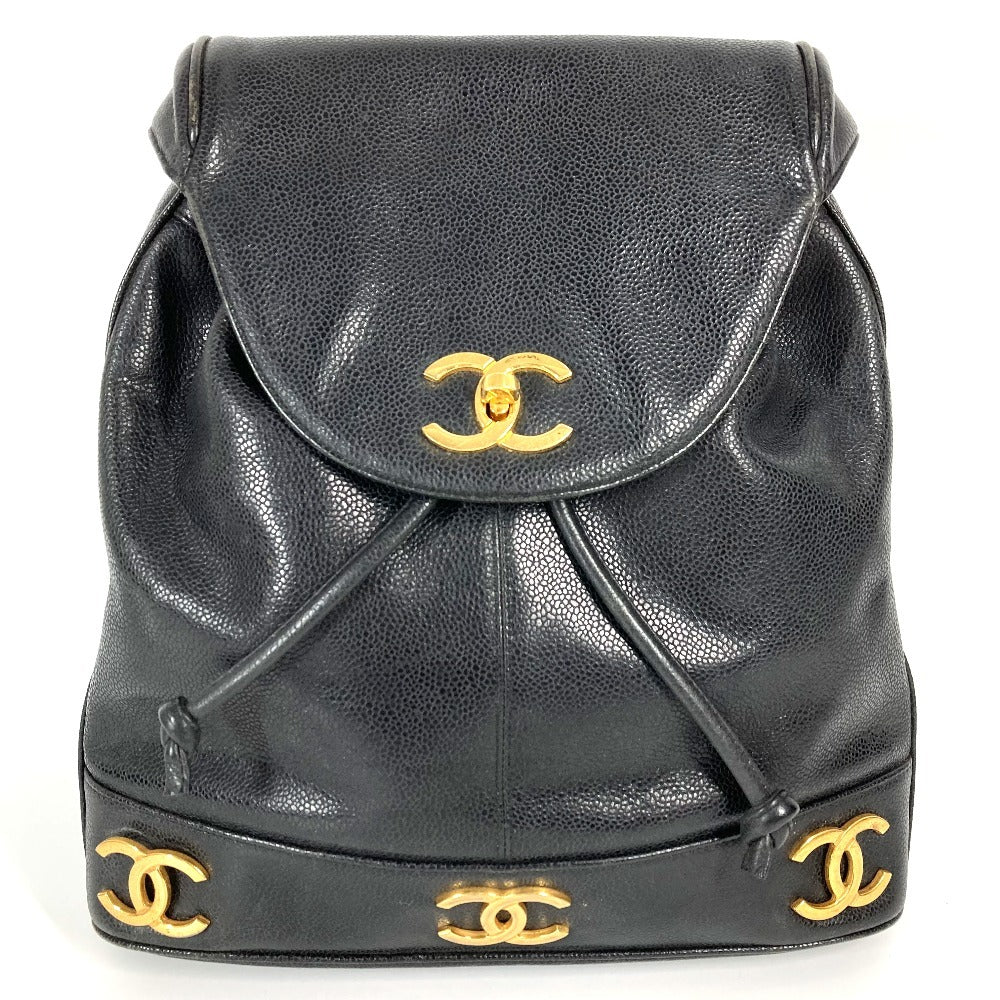 CHANEL Backpack Caviar skin black   CC COCO Mark Triple Coco logo