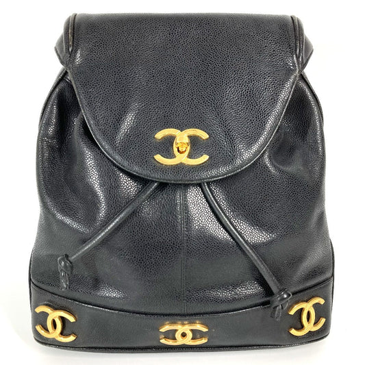 CHANEL Backpack Caviar skin black   CC COCO Mark Triple Coco logo
