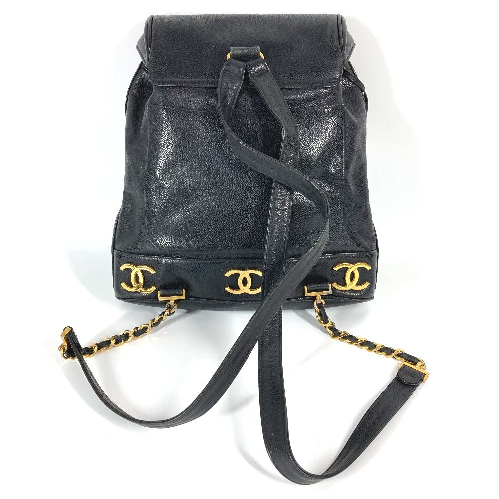 CHANEL Backpack Caviar skin black   CC COCO Mark Triple Coco logo