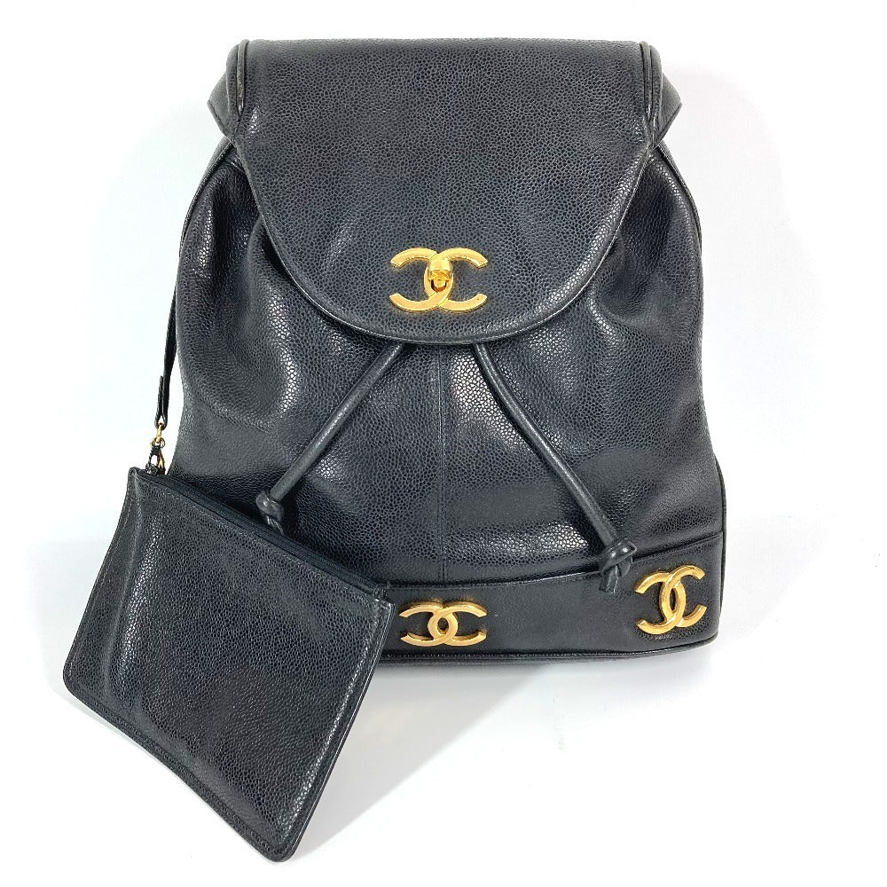 CHANEL Backpack Caviar skin black   CC COCO Mark Triple Coco logo