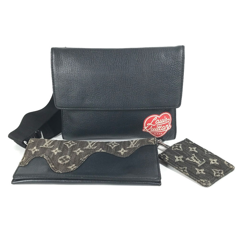 LOUIS VUITTON Shoulder Bag M81013 Monogram denim, Taurillon Clemence leather black LV Squared Collection Trio Pouch