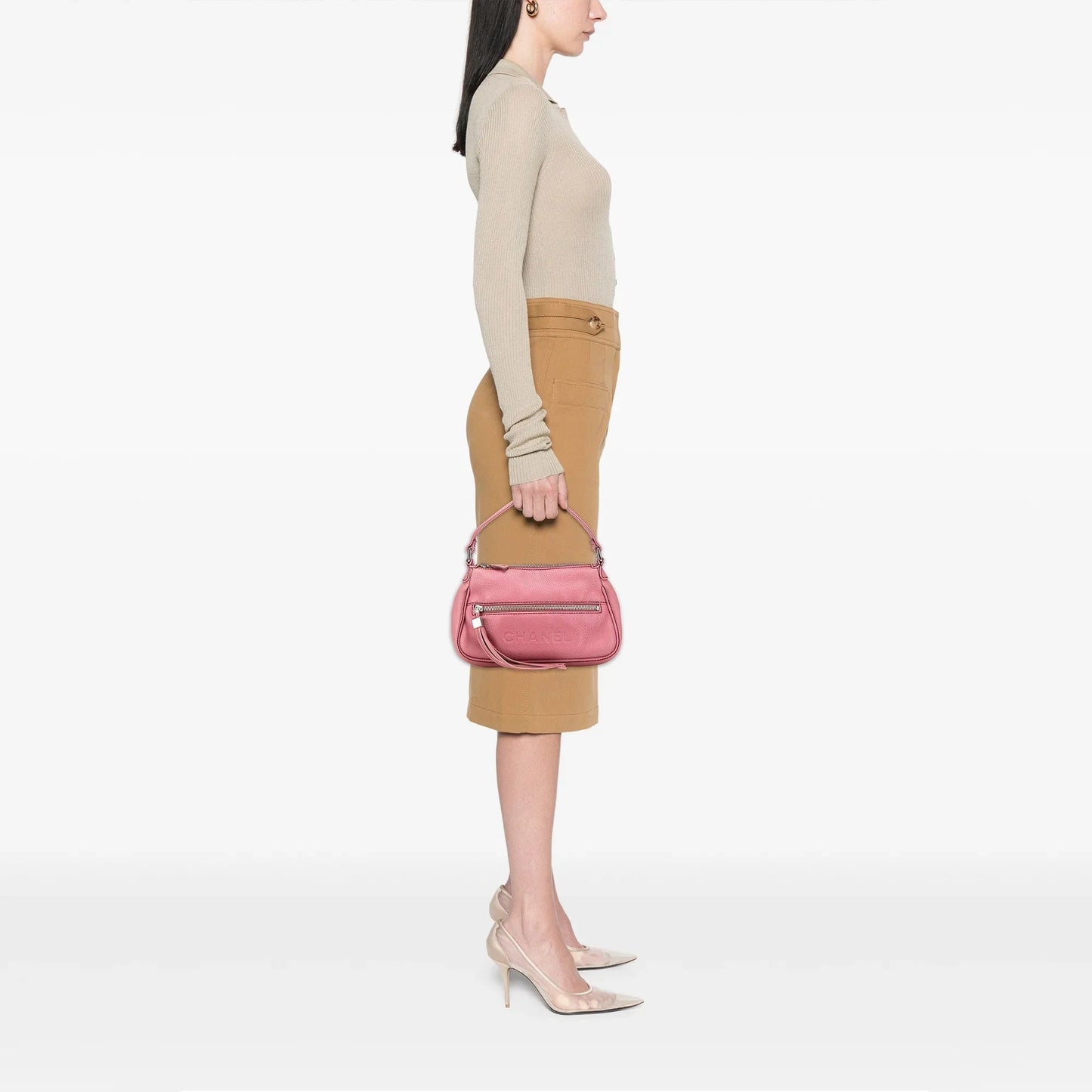 Pink Chanel Calfskin LAX Front Pocket Shoulder Bag