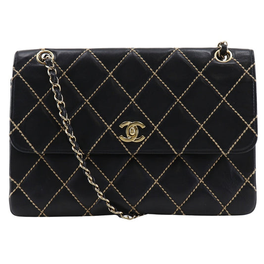 CHANEL Shoulder Bag leather black Double Chain Shoulder Wild stitch