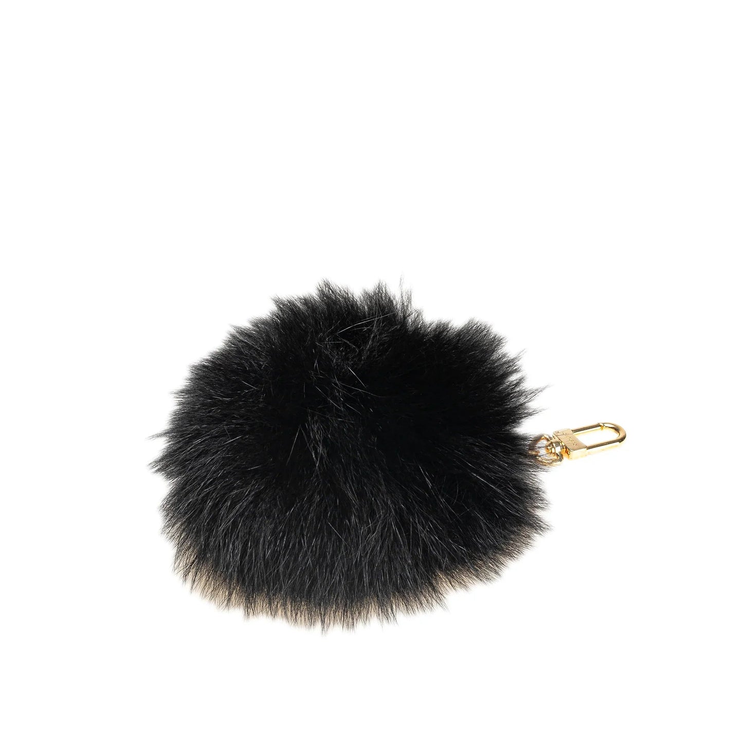 Black Louis Vuitton Fox Fur Fuzzy Bubble Bag Charm Key Chain