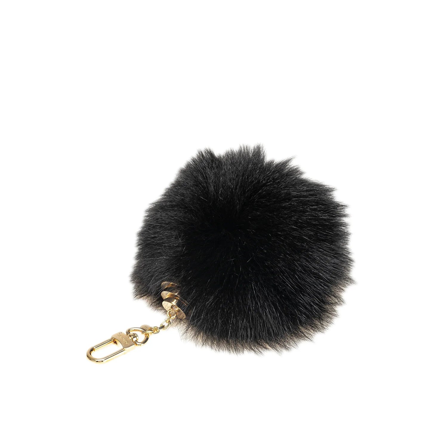 Black Louis Vuitton Fox Fur Fuzzy Bubble Bag Charm Key Chain