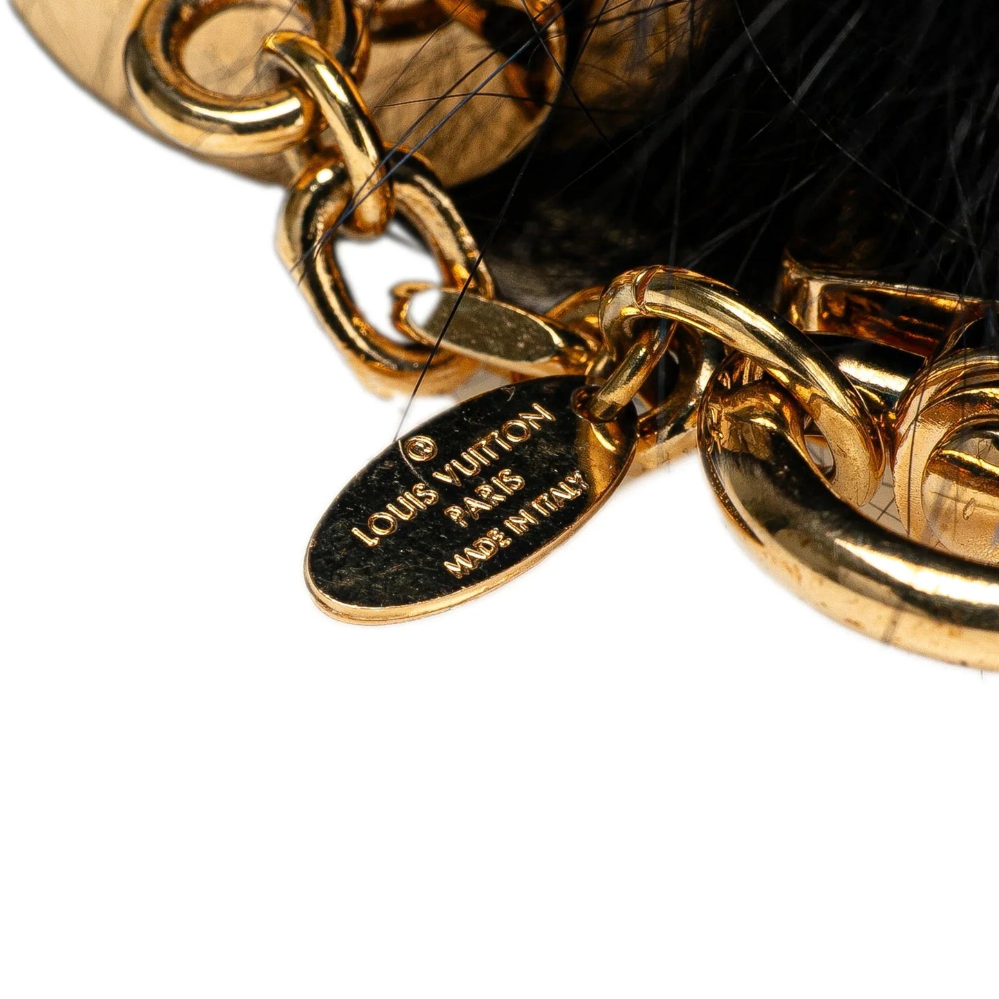 Black Louis Vuitton Fox Fur Fuzzy Bubble Bag Charm Key Chain