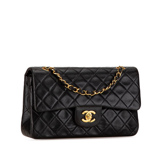 Black Chanel Small Classic Lambskin Double Flap Shoulder Bag