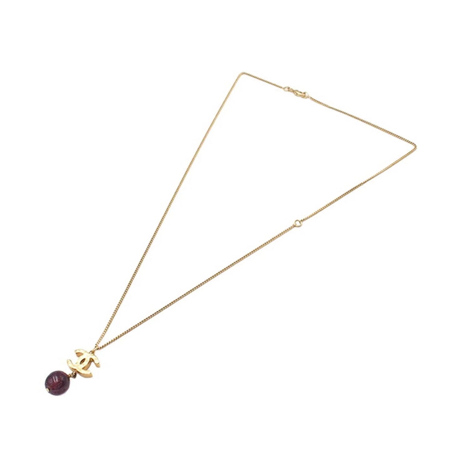 Gold Chanel Gold Plated CC Bead Drop Necklace