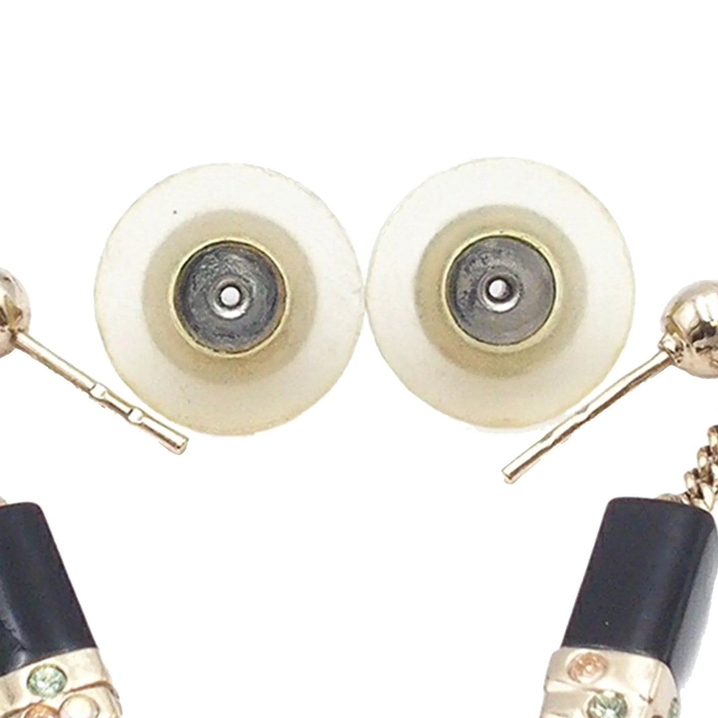 Gold Chanel Gold Plated Resin and Rhinestone CC Lipstick Drop Push Back Earrings