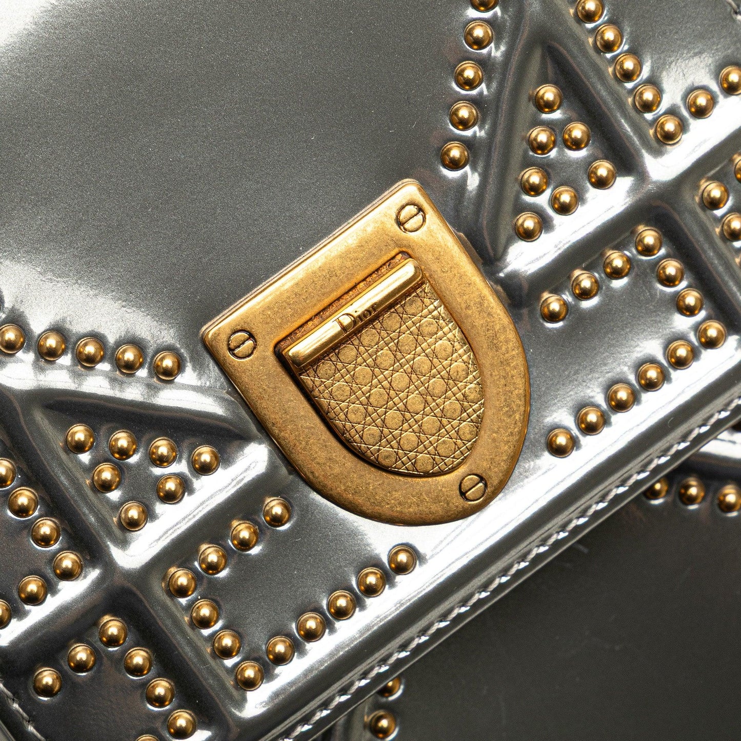 Silver Dior Metallic Studded Calfskin Vertical Diorama Crossbody Bag
