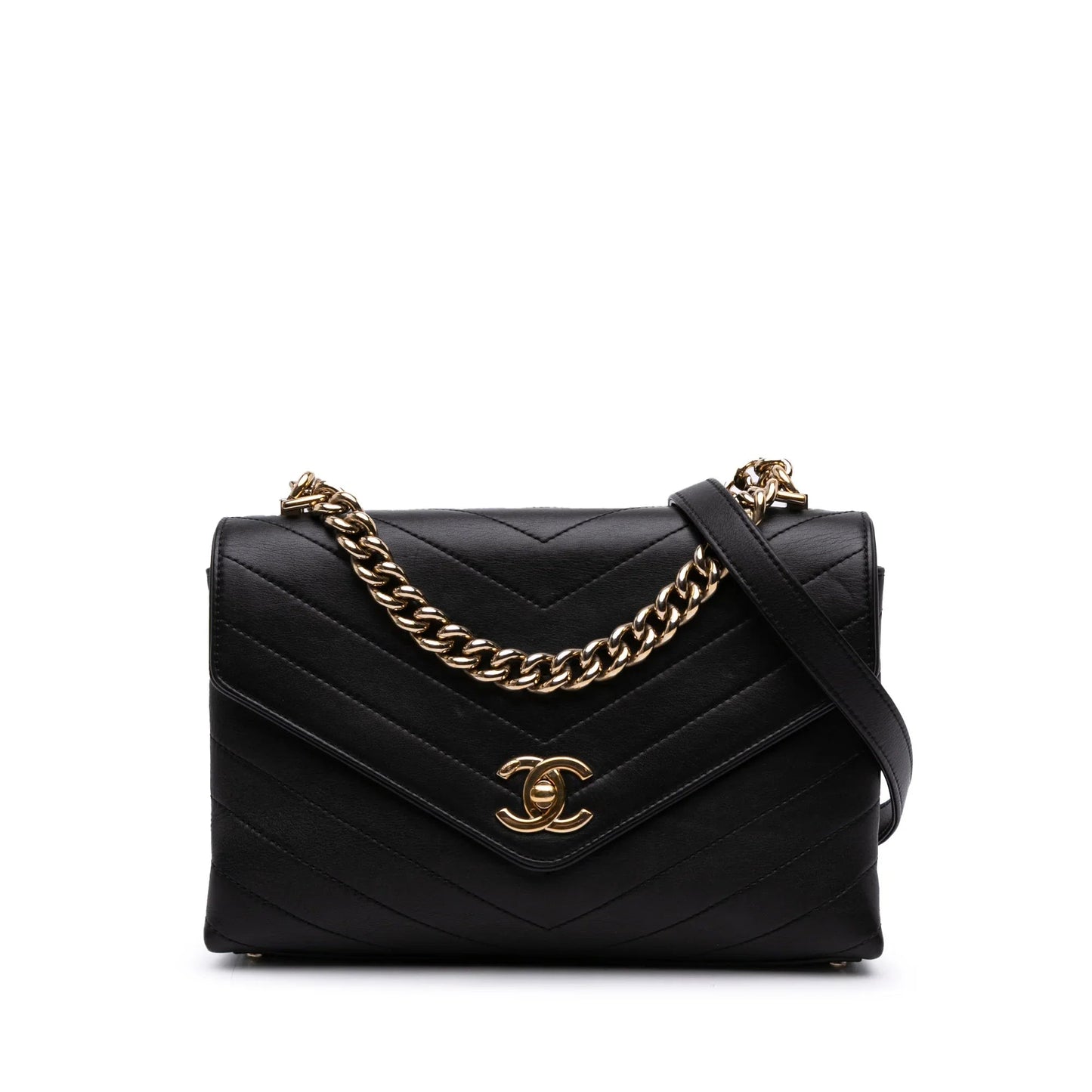 Black Chanel Small Chevron Calfskin Stitched Coco Flap Satchel
