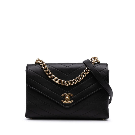 Black Chanel Small Chevron Calfskin Stitched Coco Flap Satchel