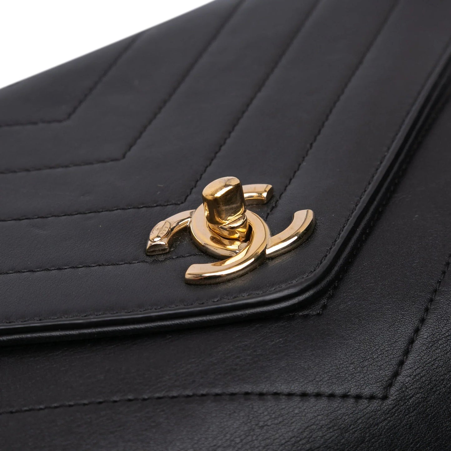 Black Chanel Small Chevron Calfskin Stitched Coco Flap Satchel