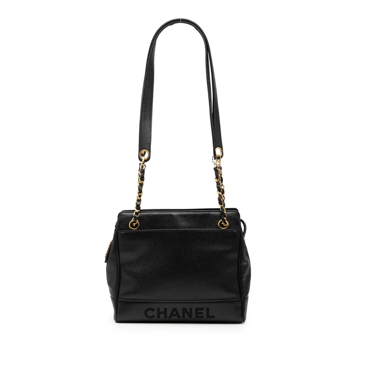 Black Chanel Caviar Logo Chain Shoulder Bag