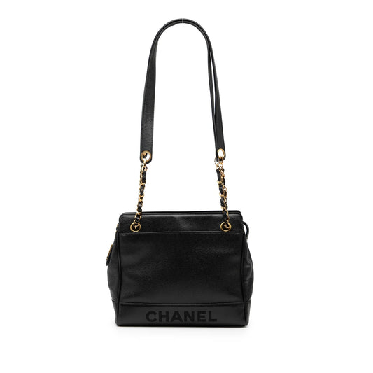 Black Chanel Caviar Logo Chain Shoulder Bag