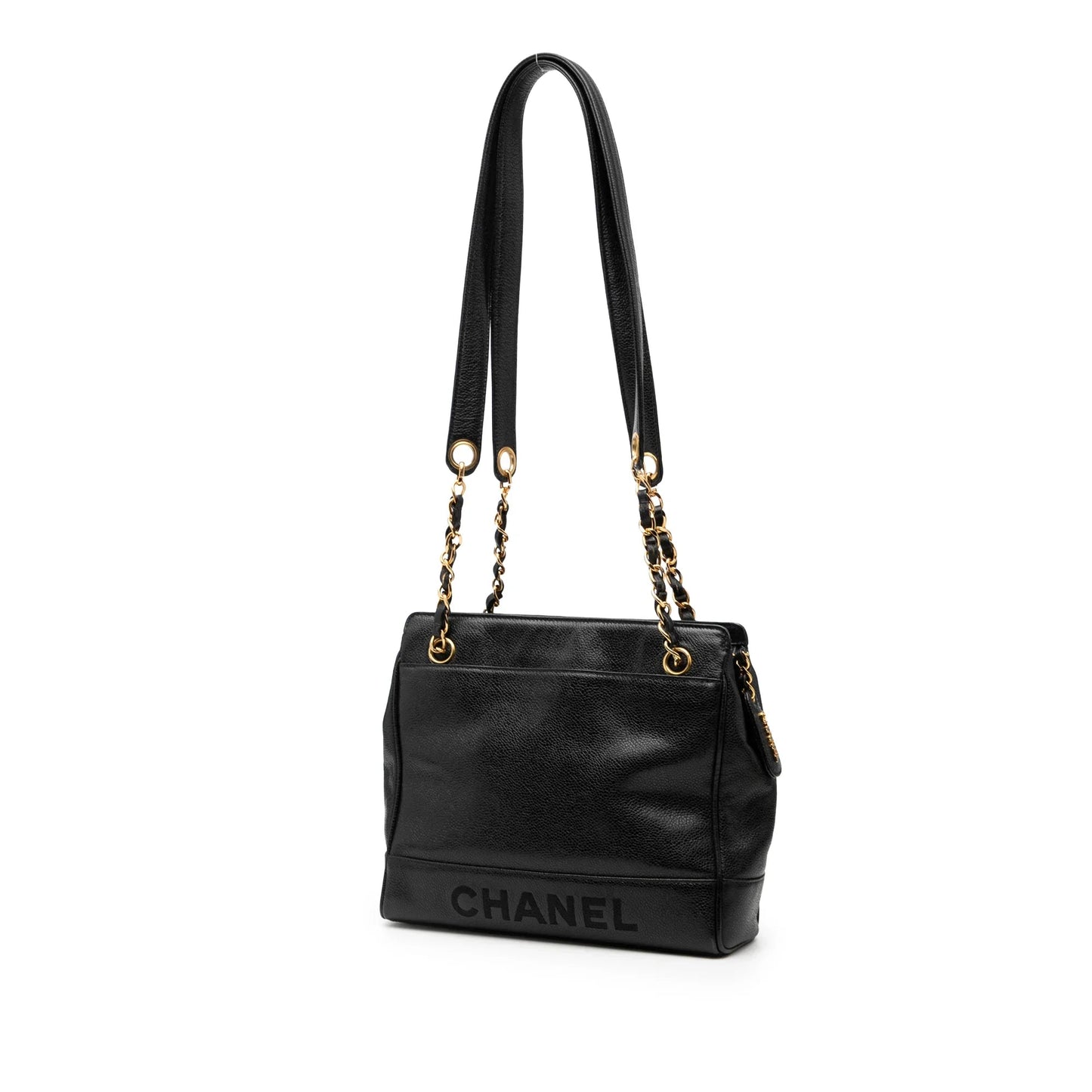 Black Chanel Caviar Logo Chain Shoulder Bag
