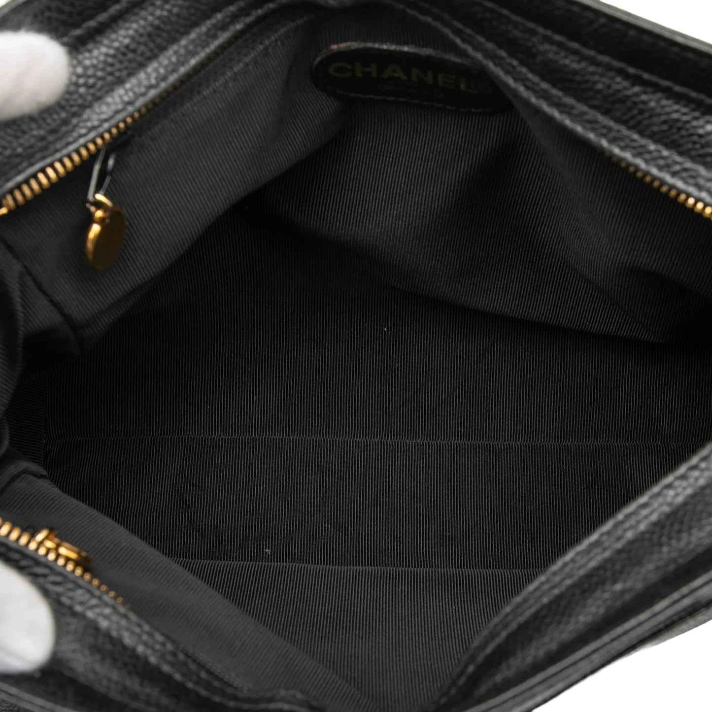 Black Chanel Caviar Logo Chain Shoulder Bag