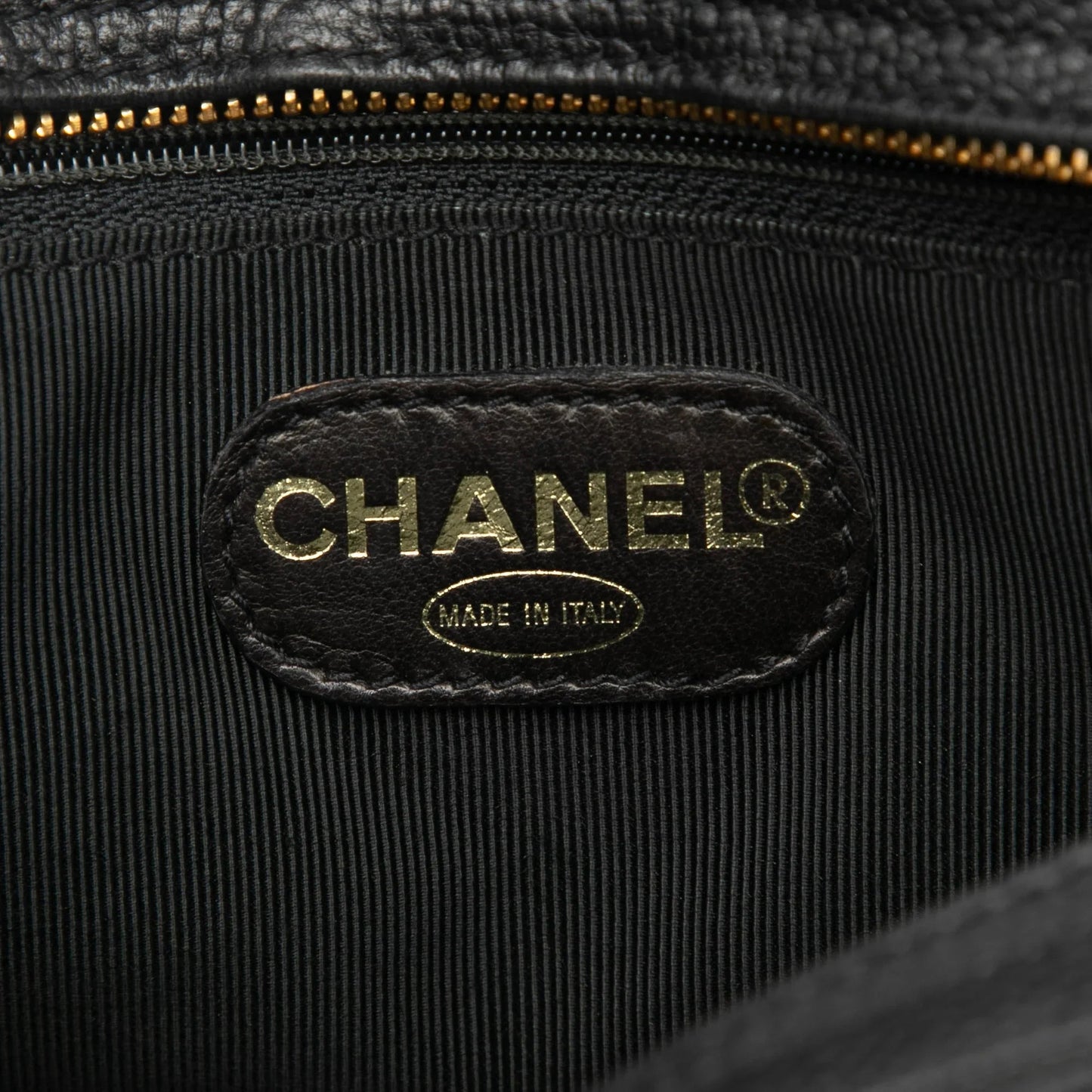 Black Chanel Caviar Logo Chain Shoulder Bag
