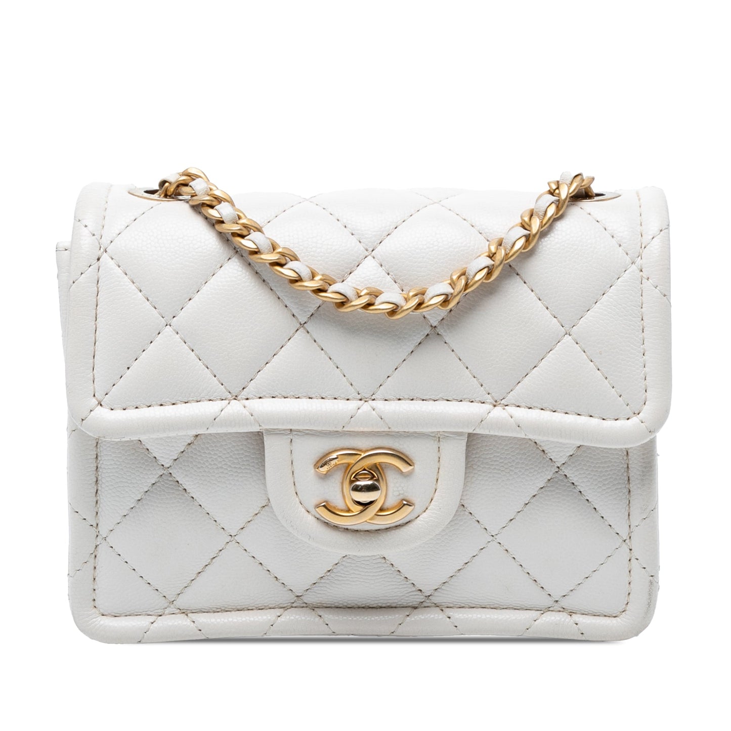White Chanel Mini Quilted Caviar Sweet Classic Flap Crossbody Bag