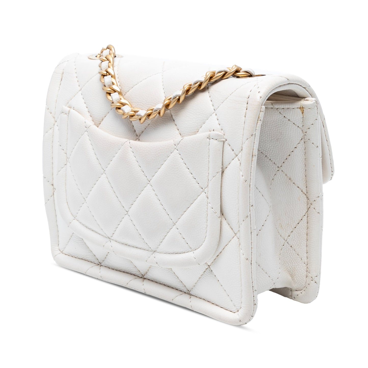 White Chanel Mini Quilted Caviar Sweet Classic Flap Crossbody Bag