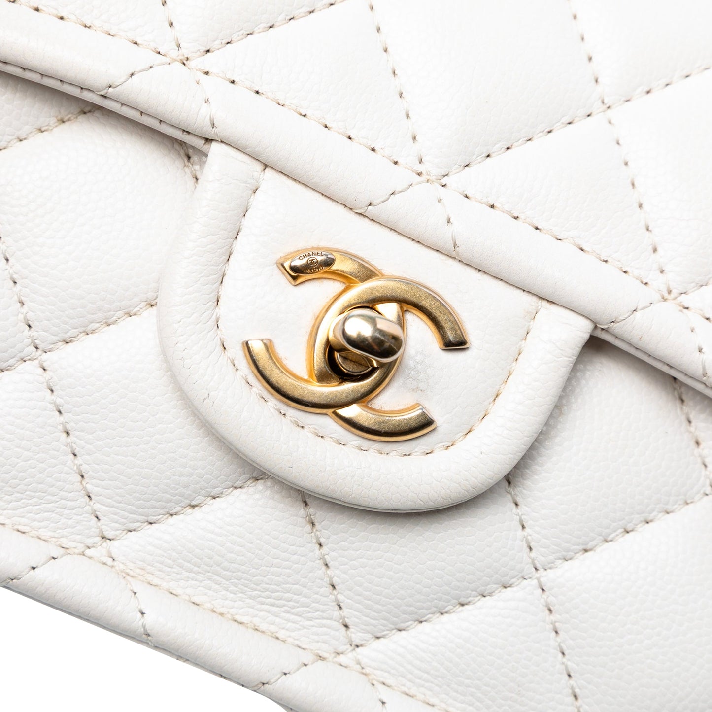 White Chanel Mini Quilted Caviar Sweet Classic Flap Crossbody Bag