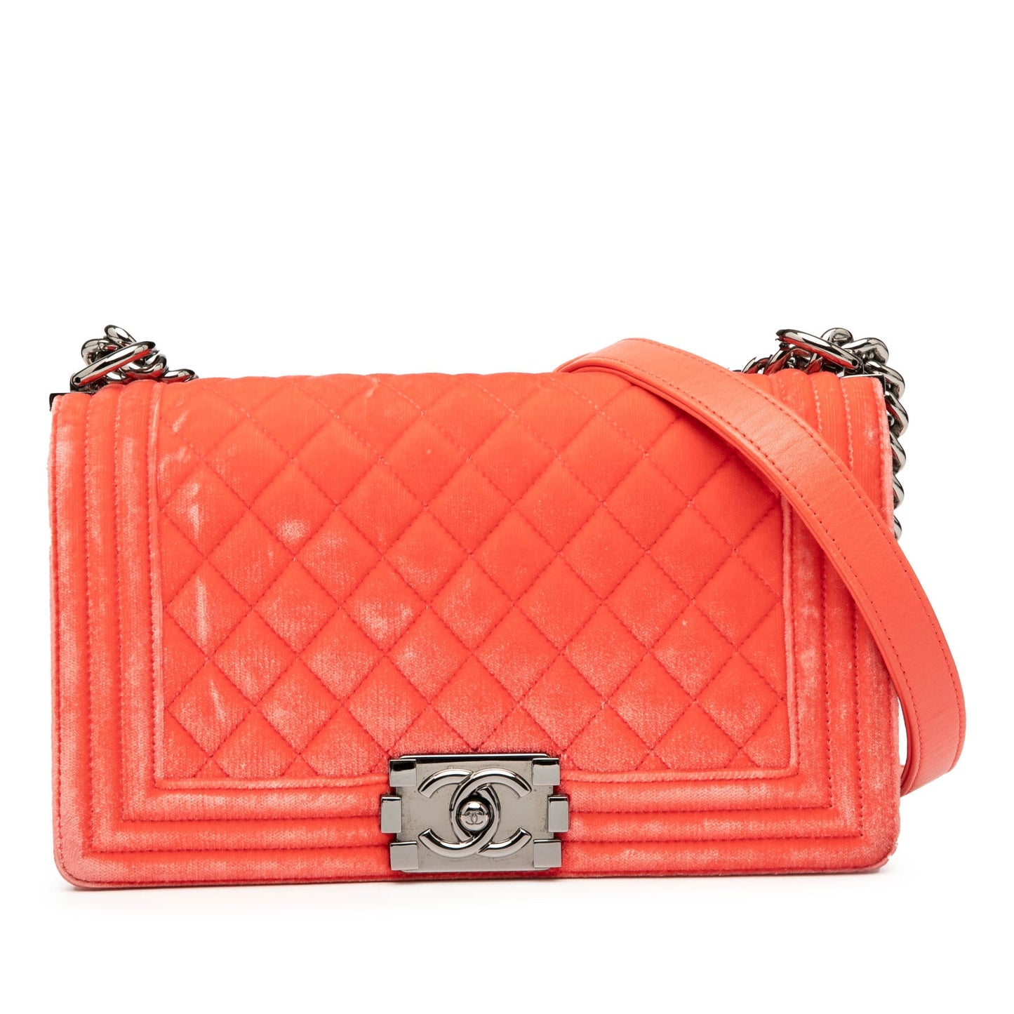 Orange Chanel Old Medium Quilted Velvet Boy Flap Crossbody Bag