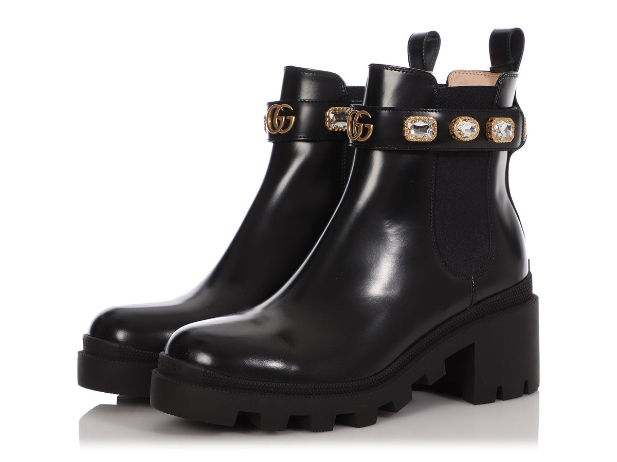 Gucci Black Jeweled Belted Ankle Boots