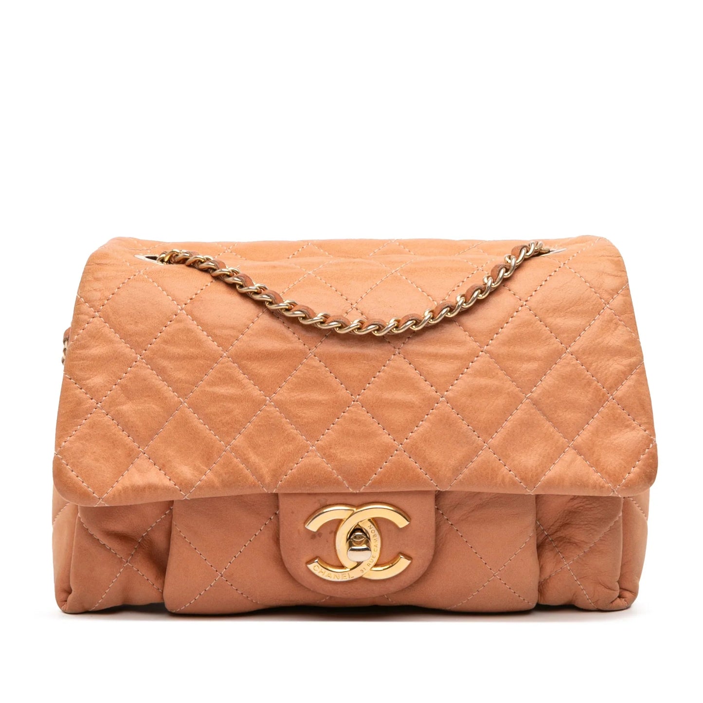 Orange Chanel Small Aged Calfskin Chic Quilt Flap Shoulder Bag