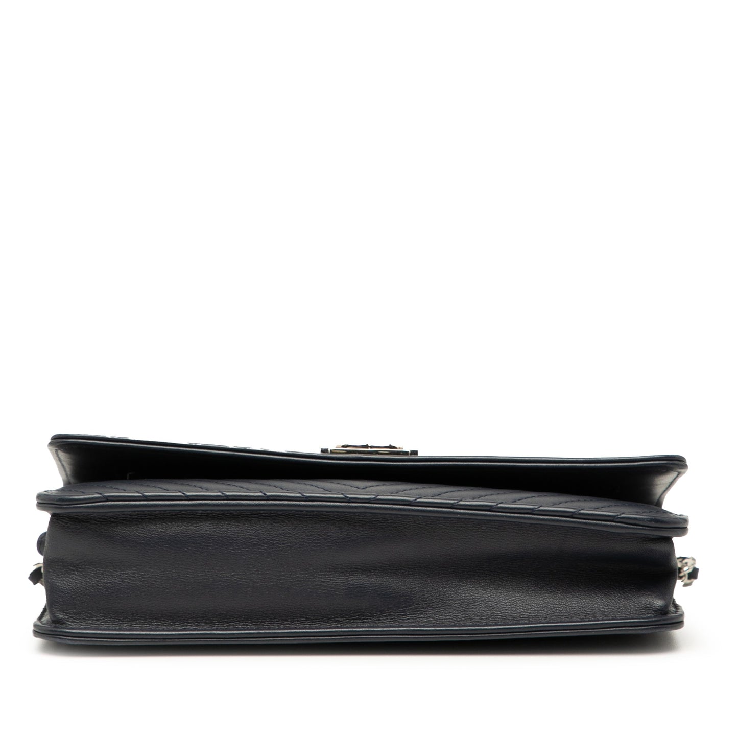 Blue Chanel Chevron Lambskin Boy Wallet on Chain Crossbody Bag