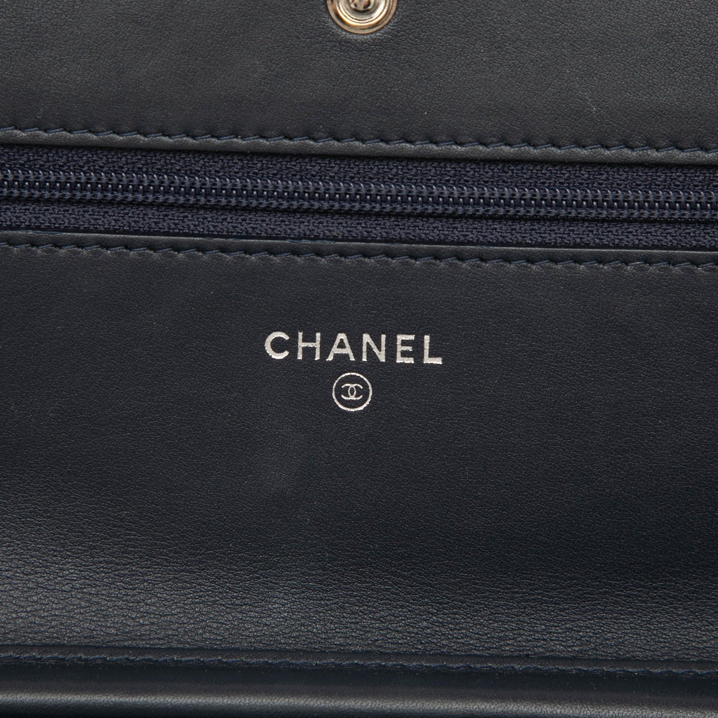 Blue Chanel Chevron Lambskin Boy Wallet on Chain Crossbody Bag