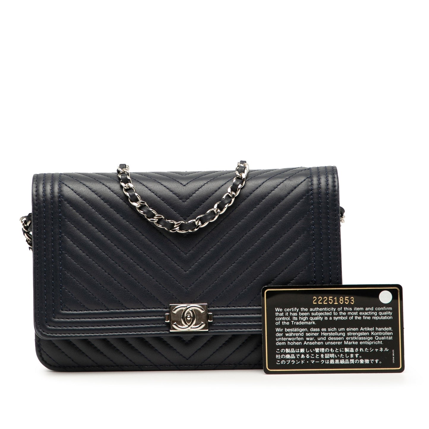 Blue Chanel Chevron Lambskin Boy Wallet on Chain Crossbody Bag