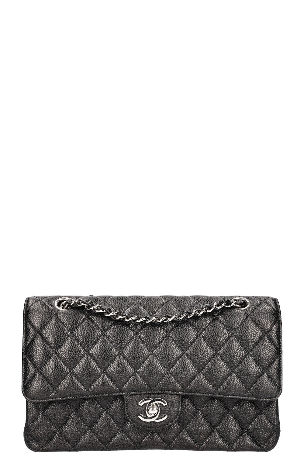 CHANEL Medium Double Flap Bag Caviar Black Silver