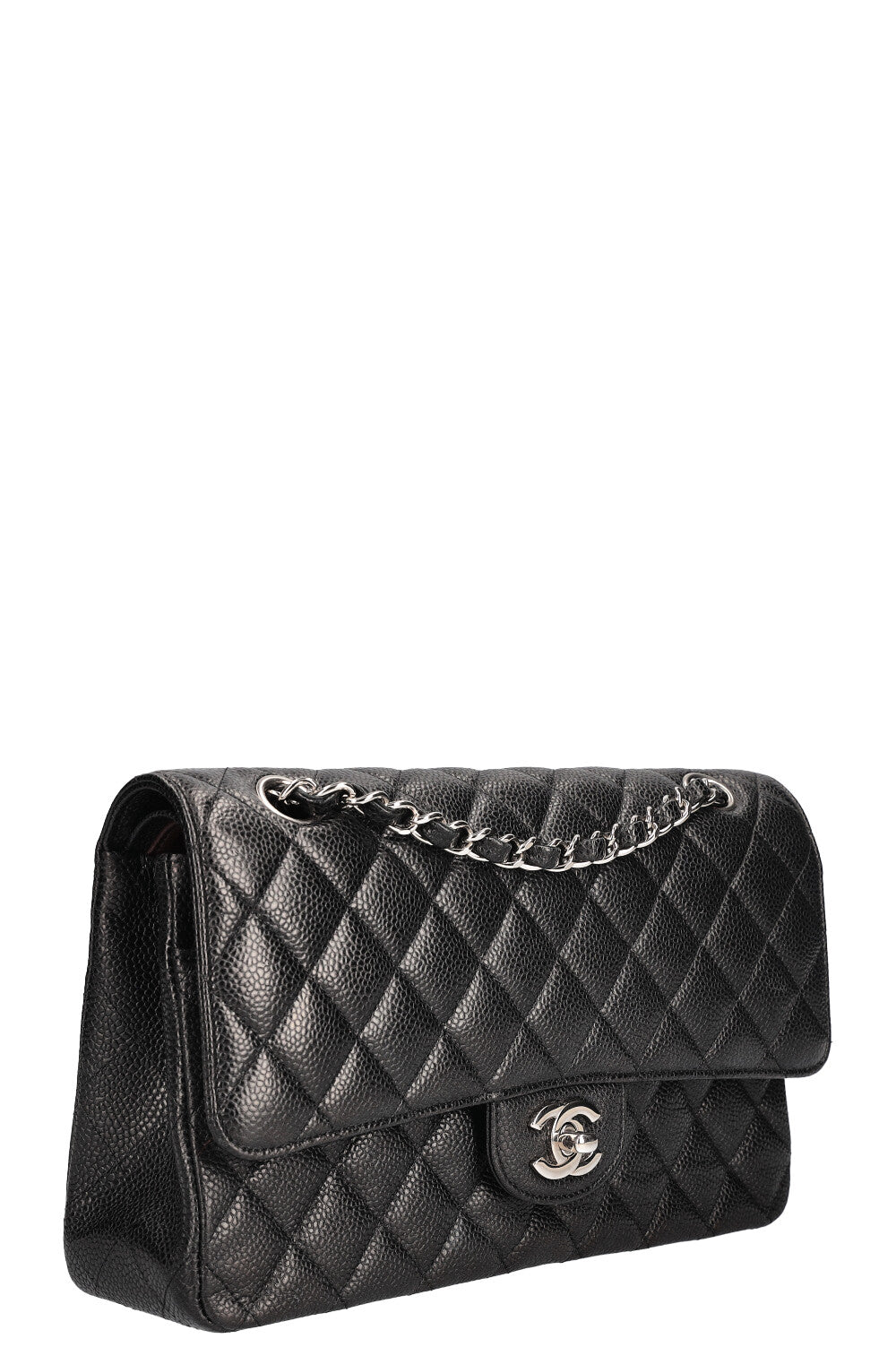 CHANEL Medium Double Flap Bag Caviar Black Silver