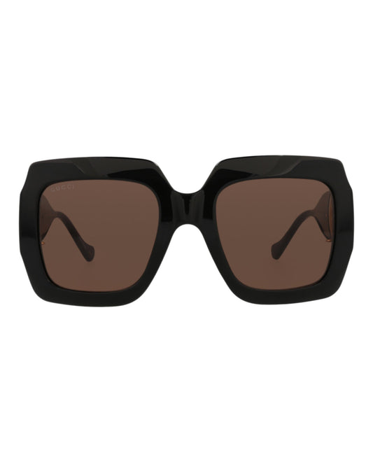 Gucci Womens Square/Rectangle Black Black Brown Fashion Designer Eyewear