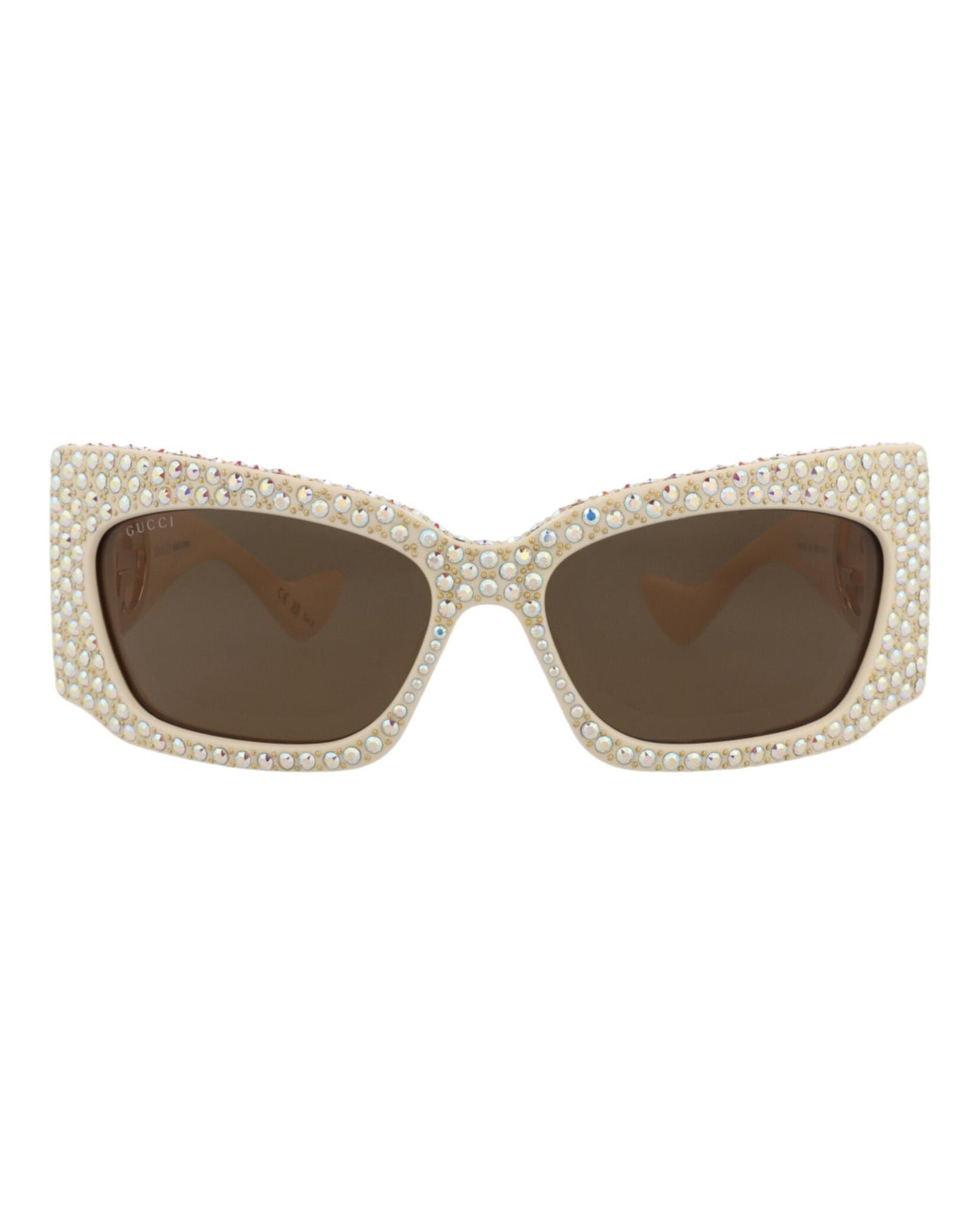 Gucci Womens Shield/Wrap Ivory Ivory Brown Fashion Designer Eyewear