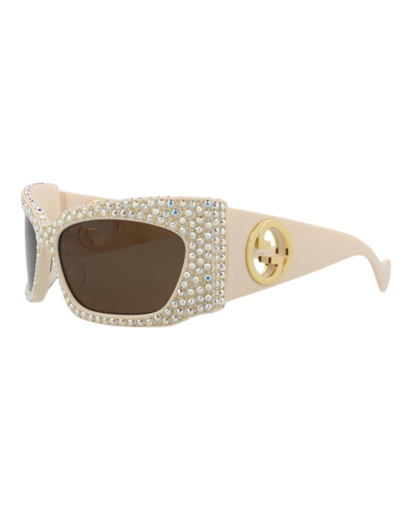 Gucci Womens Shield/Wrap Ivory Ivory Brown Fashion Designer Eyewear