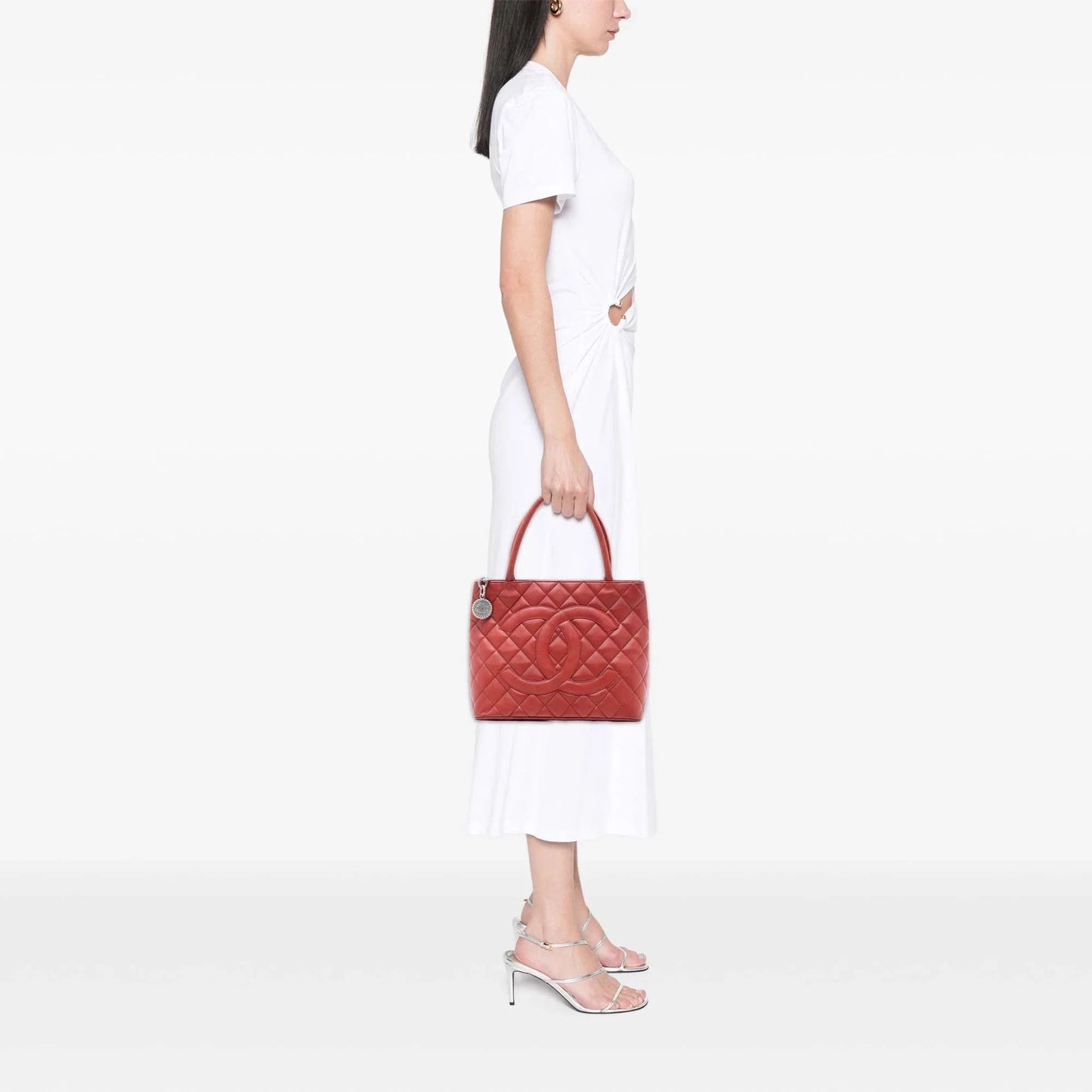 Red Chanel Caviar Medallion Tote