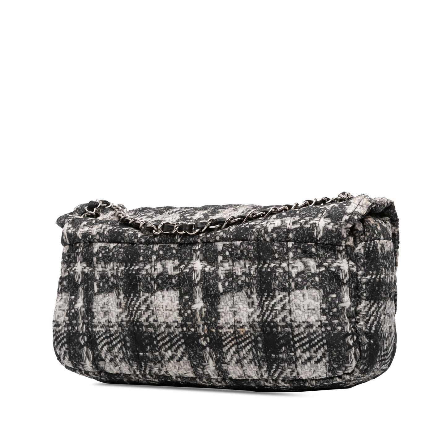 Gray Chanel CC Tweed Print Nylon Single Flap Shoulder Bag