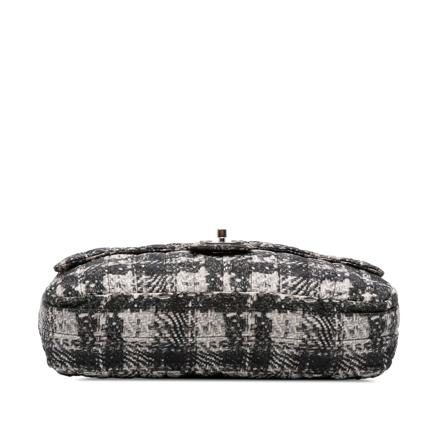Gray Chanel CC Tweed Print Nylon Single Flap Shoulder Bag