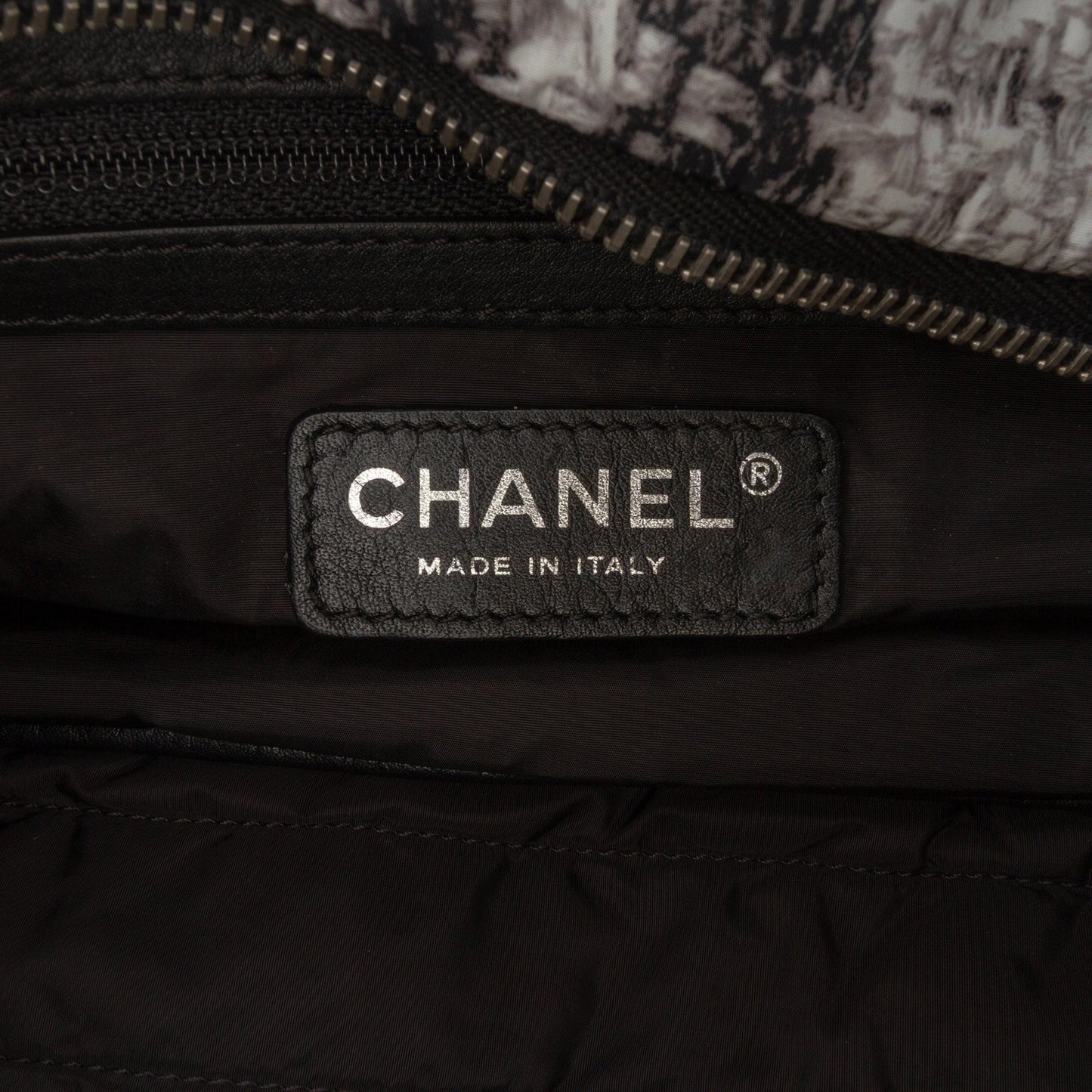 Gray Chanel CC Tweed Print Nylon Single Flap Shoulder Bag