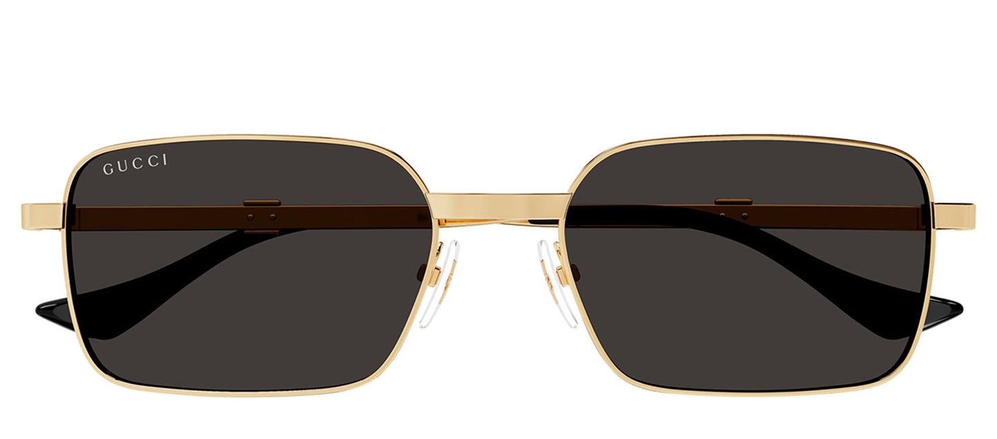 Gucci GG 1495S 001 Rectangle Metal Gold Sunglasses with Grey Lens