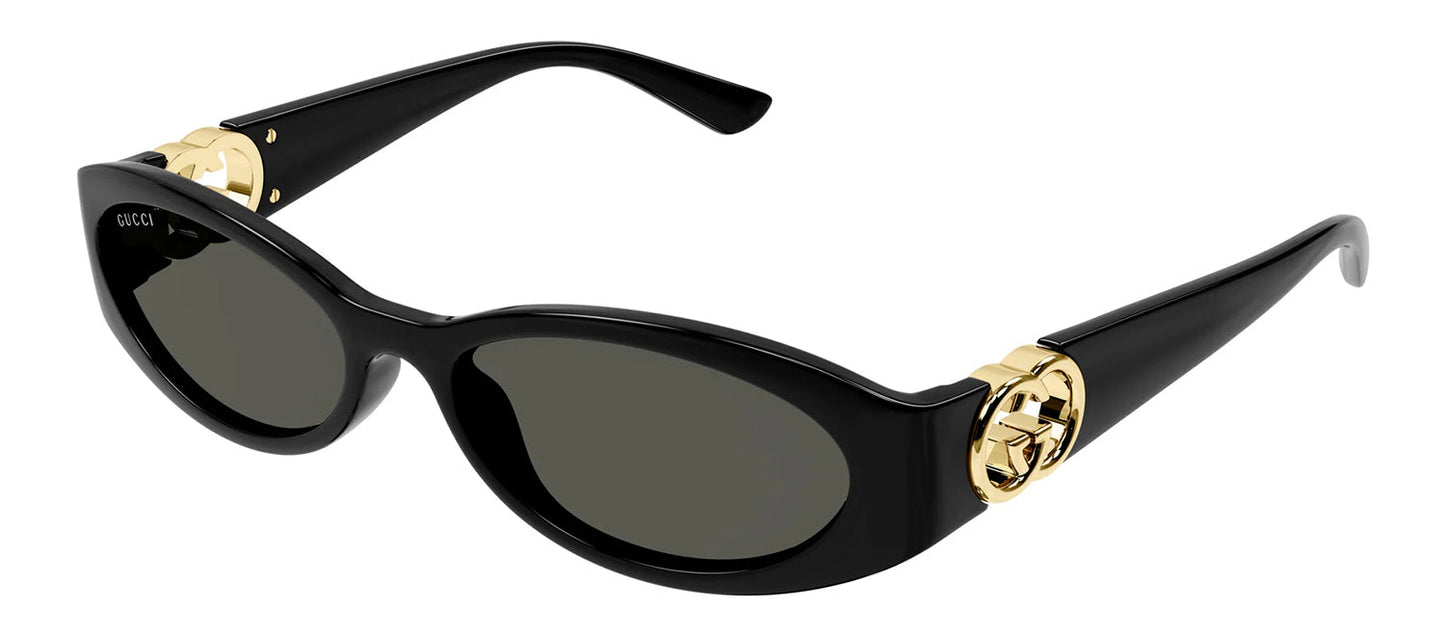 Gucci GG 1660S 001 Oval Plastic Black Sunglasses with Grey Lens