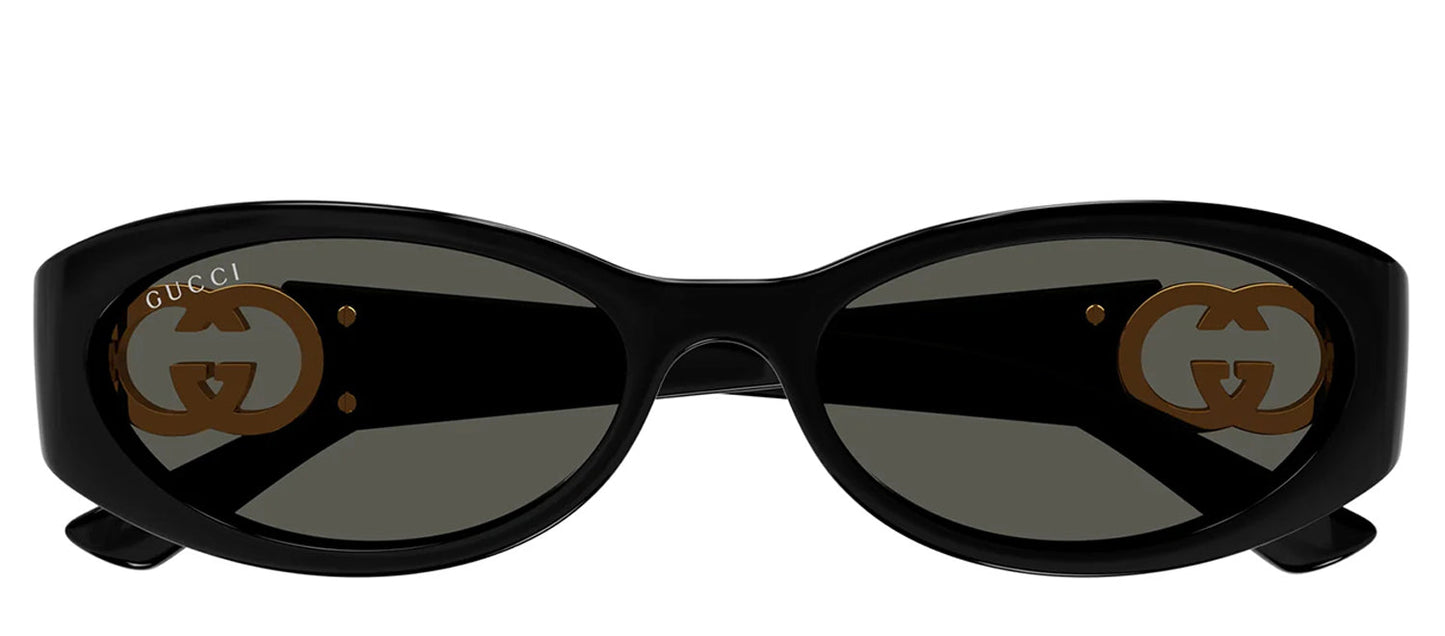 Gucci GG 1660S 001 Oval Plastic Black Sunglasses with Grey Lens