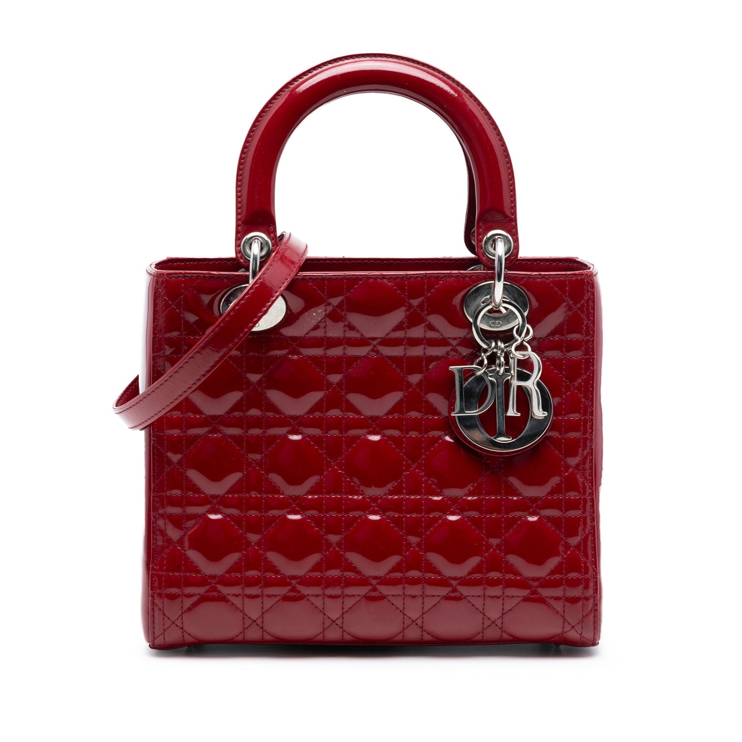Red Dior Medium Patent Cannage Lady Dior Satchel